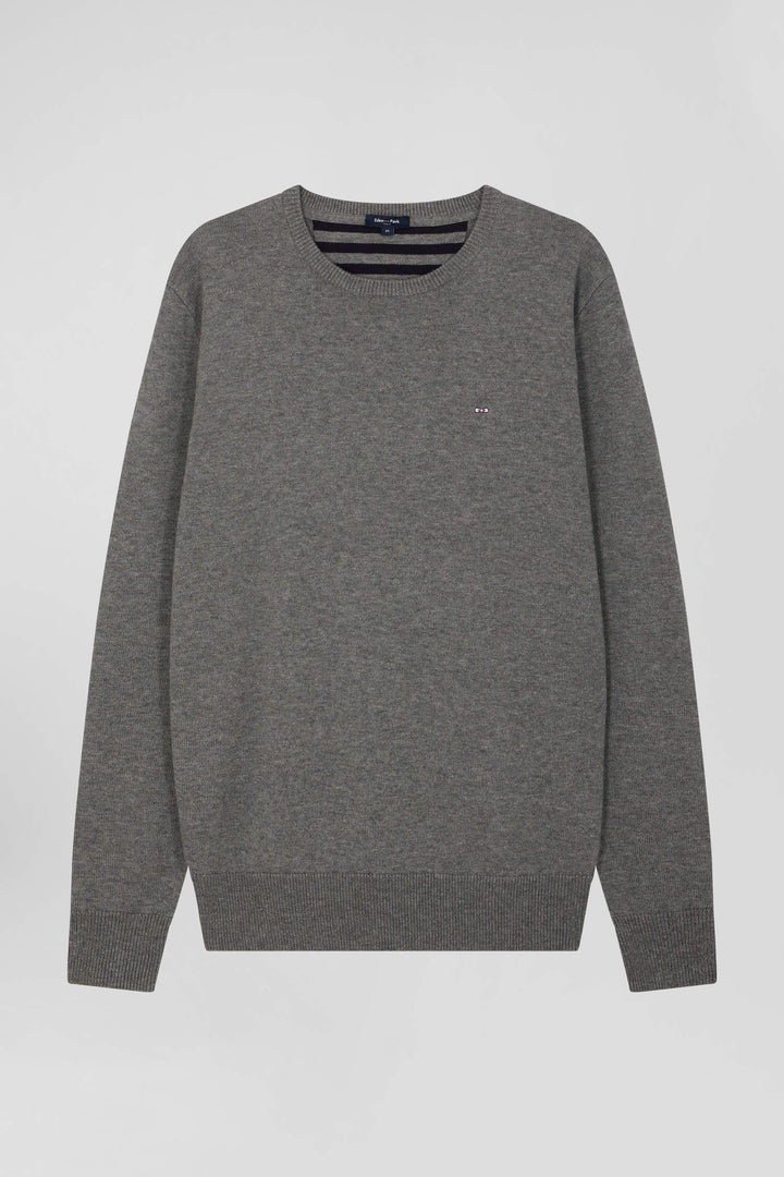 Pull col rond en laine et coton gris clair coupe Regular