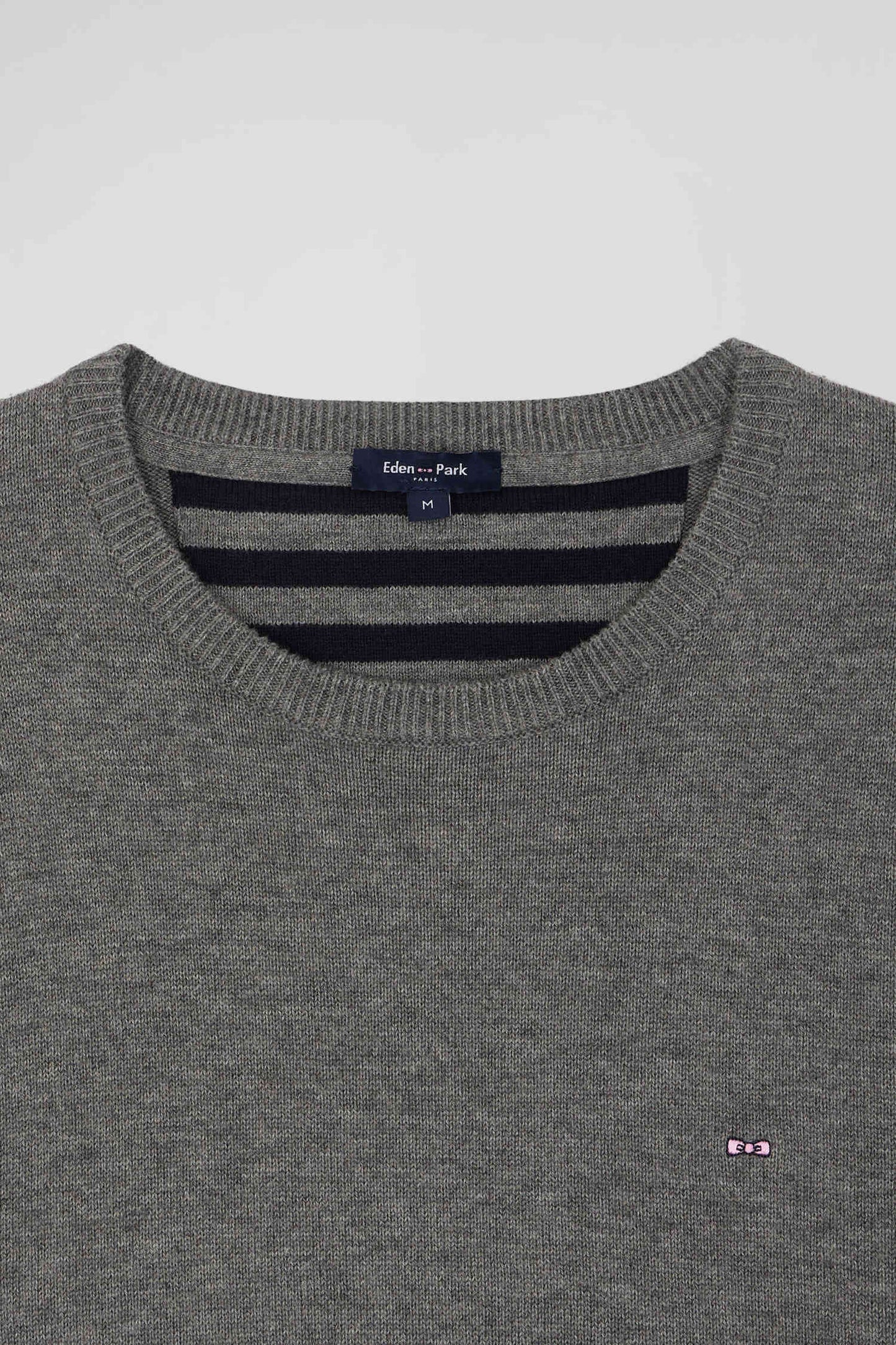 Regular light grey wool and cotton crew neck jumper