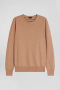 Pull col rond en laine et coton camel coupe Regular