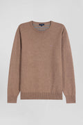 Pull col rond en laine et coton marron coupe Regular