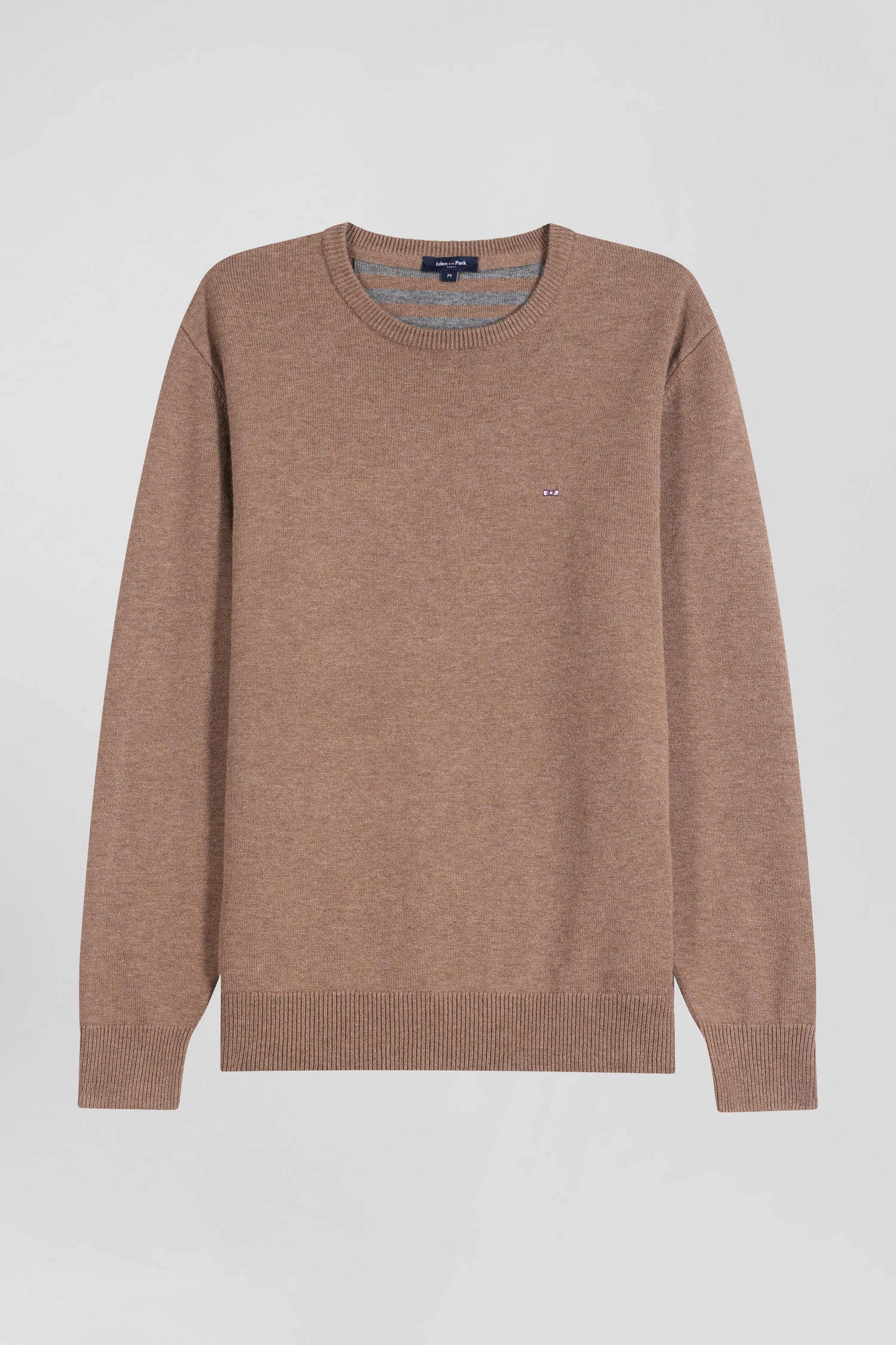 Regular brown wool and cotton crew neck jumper