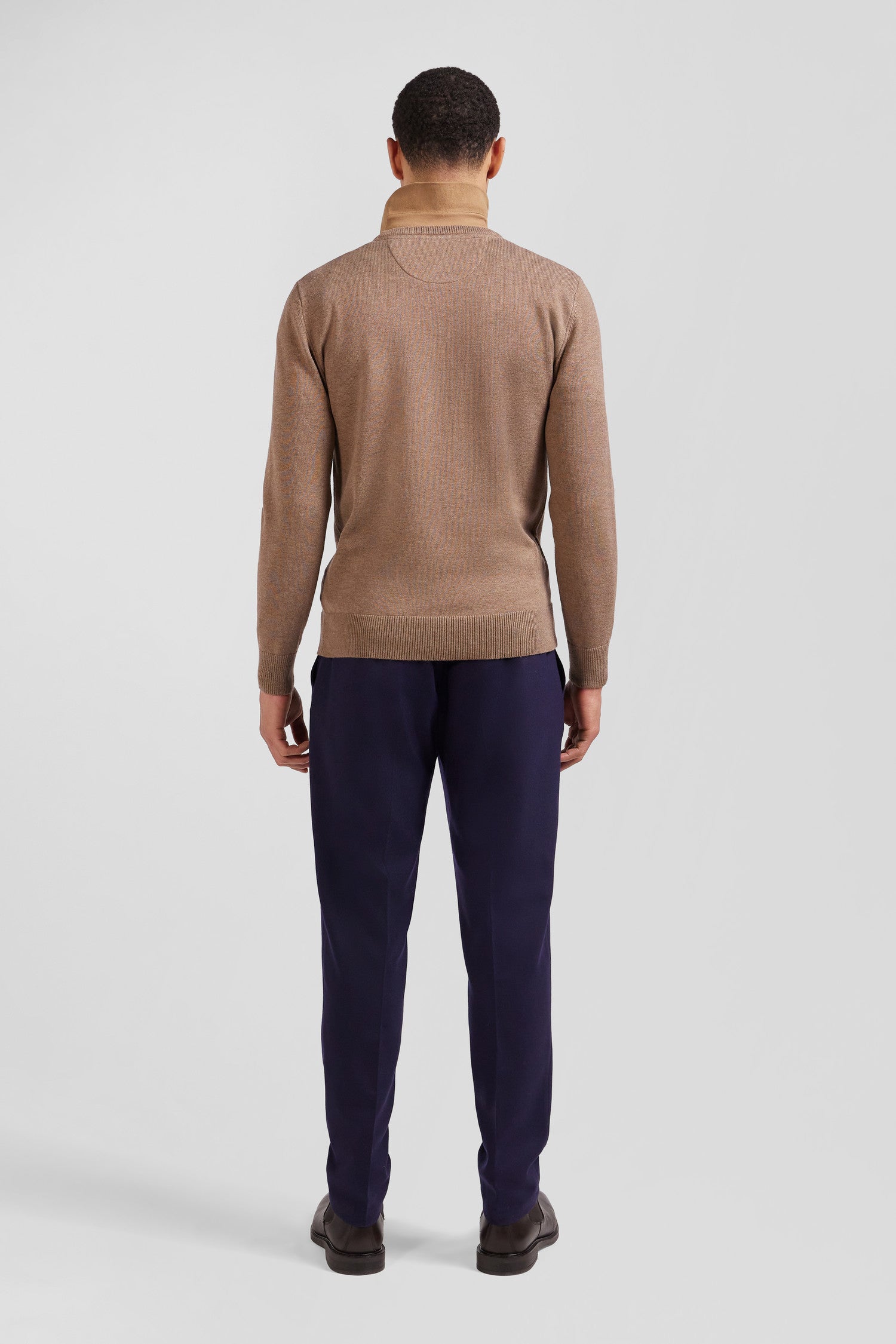 Regular brown wool and cotton crew neck jumper