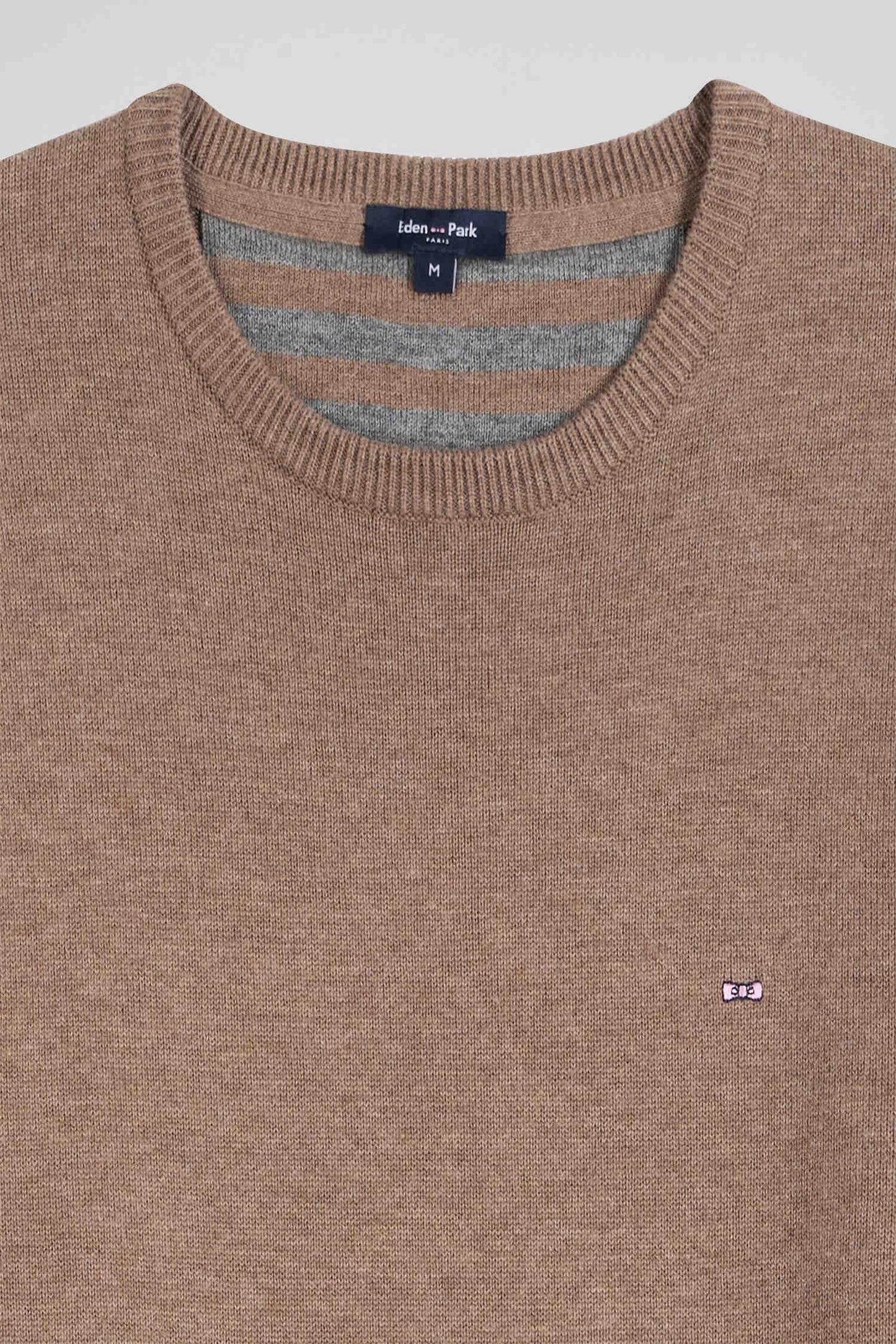 Regular brown wool and cotton crew neck jumper