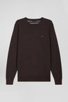 Regular dark brown wool and cotton crew neck jumper