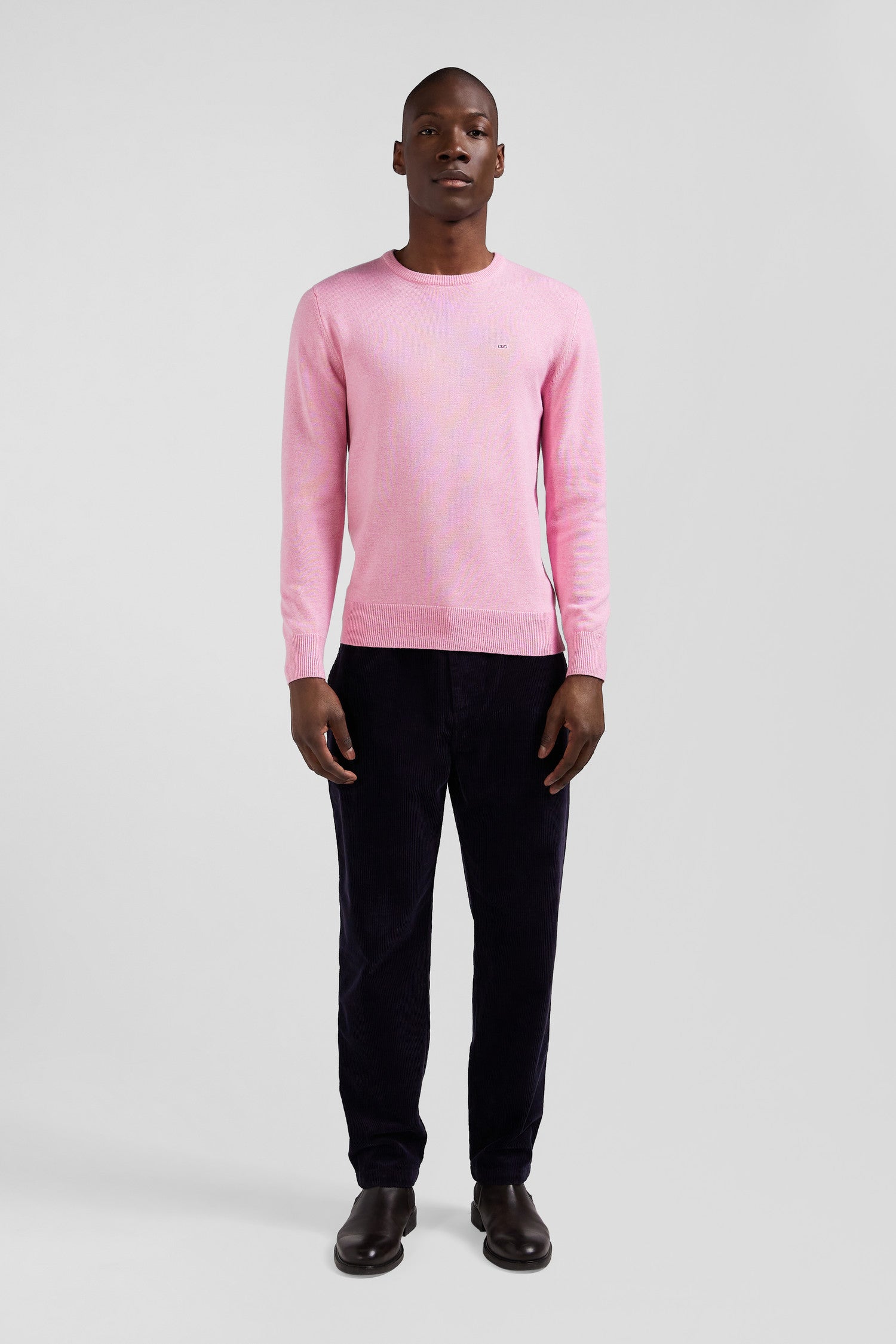 Regular pink wool and cotton crew neck jumper