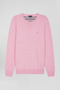 Pull col rond en laine et coton rose coupe Regular