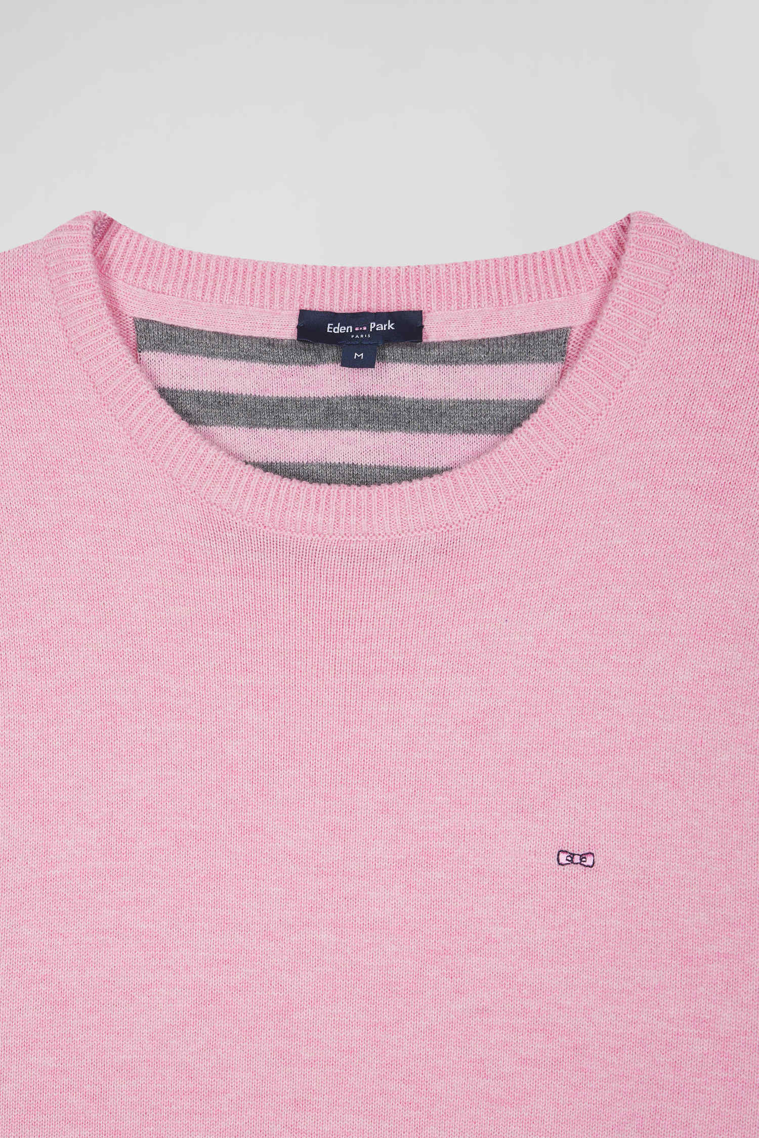 Regular pink wool and cotton crew neck jumper