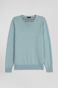 Pull col rond en laine et coton vert coupe Regular