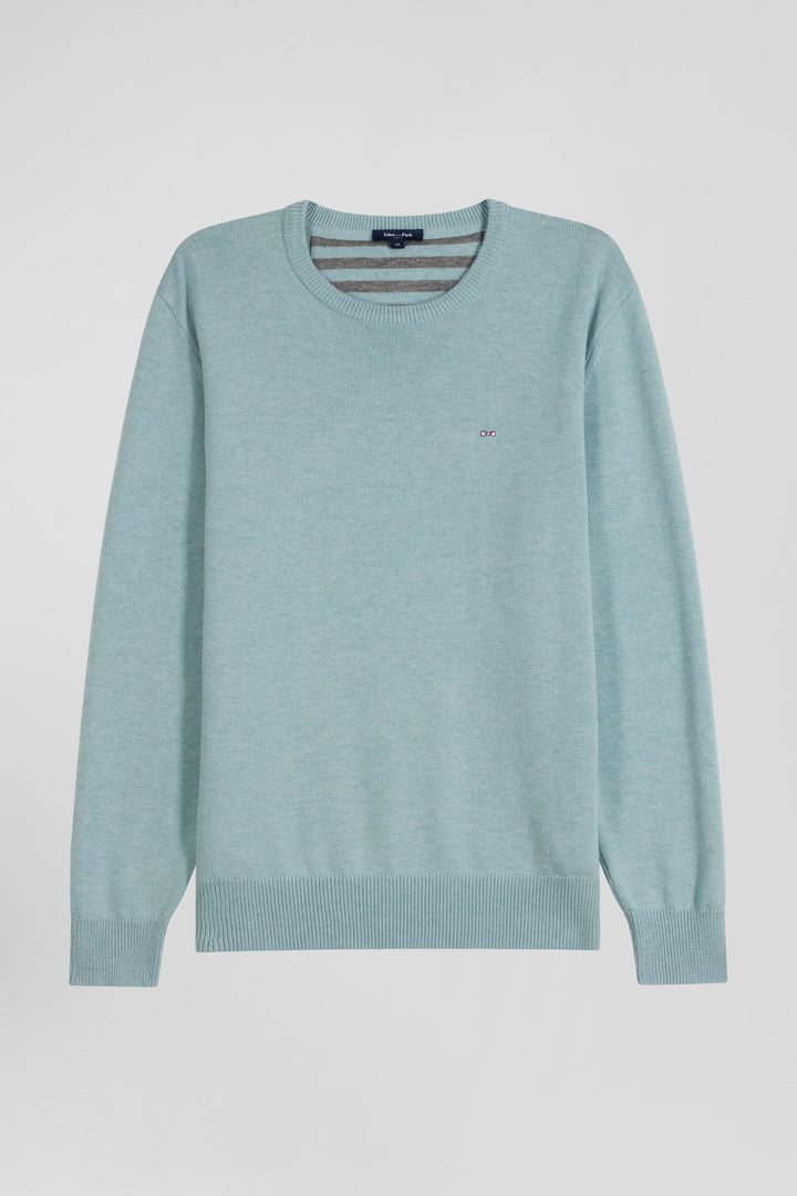 Pull col rond en laine et coton vert coupe Regular