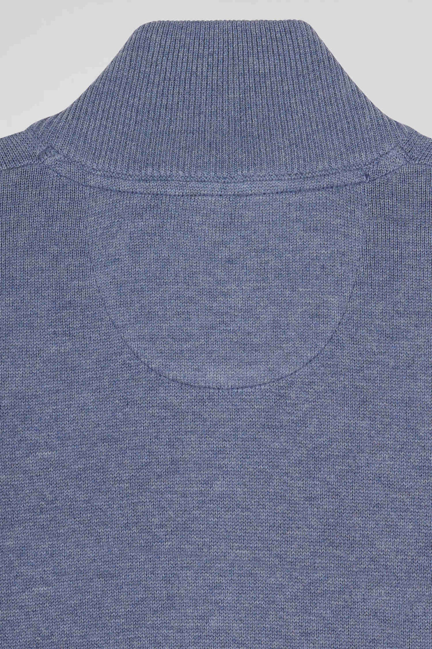 Regular light blue semi-zipped wool and cotton jumper