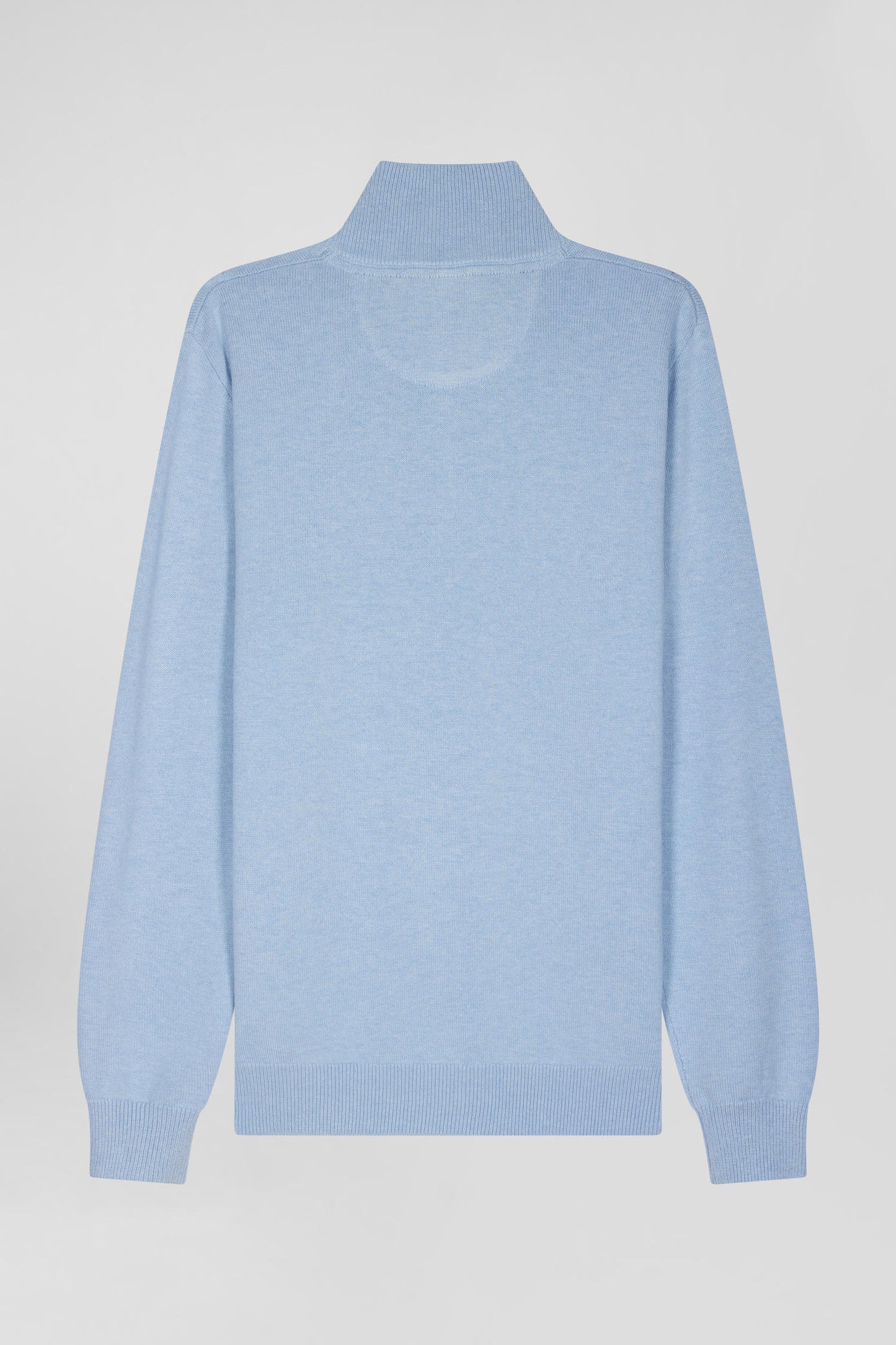 Regular sky blue semi-zipped wool and cotton jumper