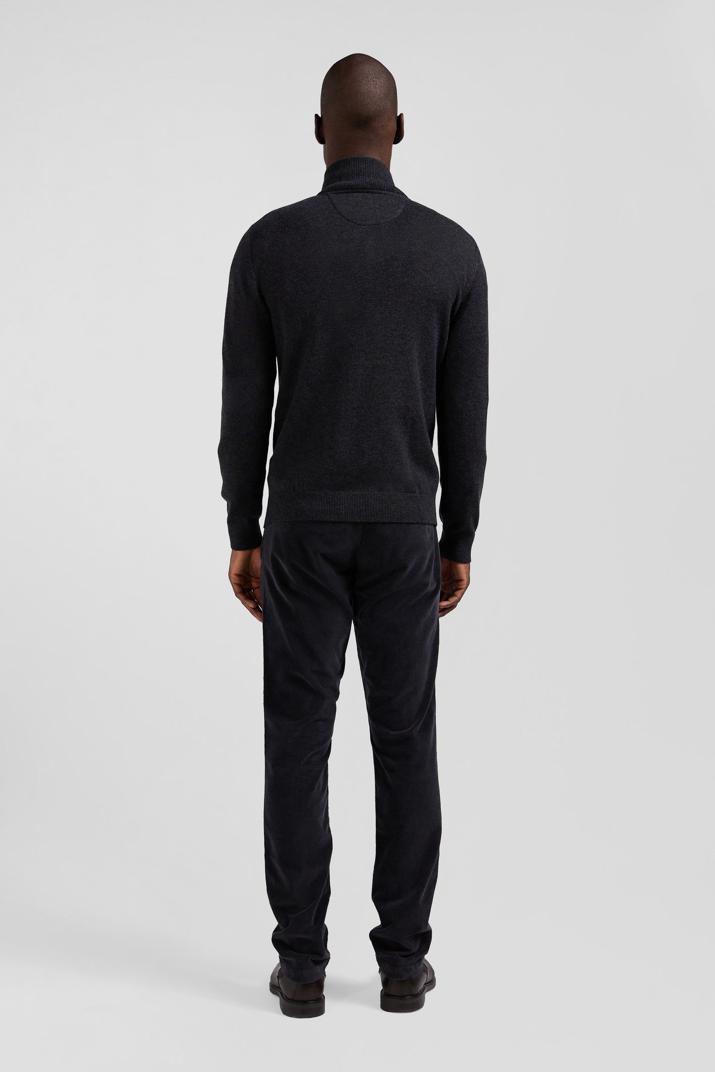 Regular anthracite grey semi-zipped wool and cotton jumper