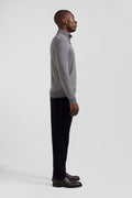 Regular light grey semi-zipped wool and cotton jumper