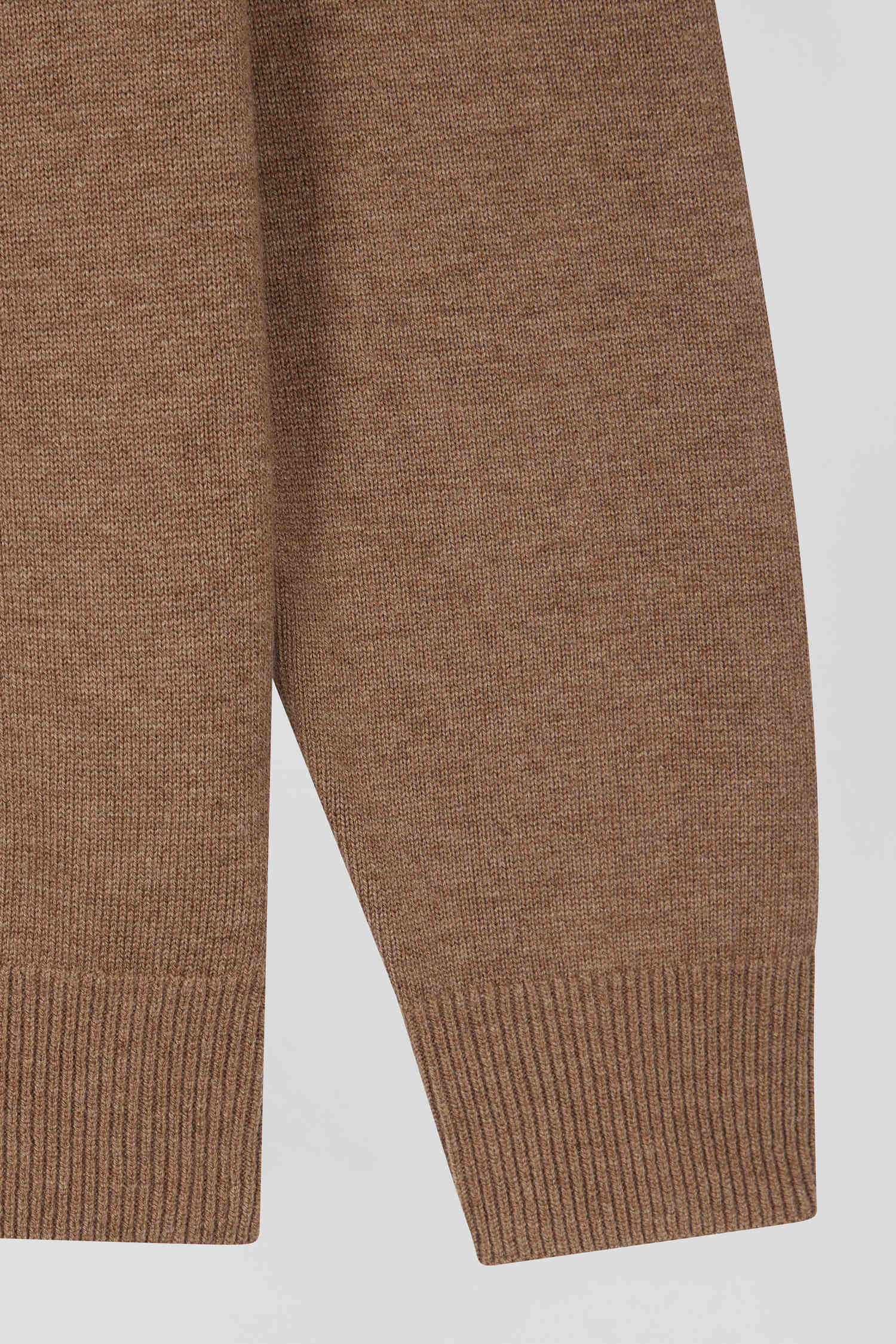 Regular brown semi-zipped wool and cotton jumper