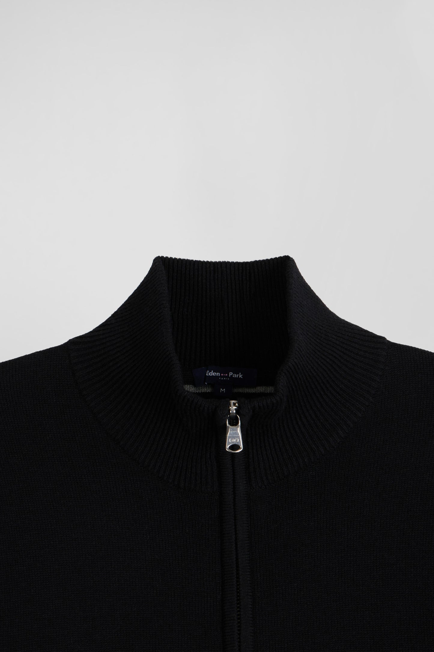 Regular black semi-zipped wool and cotton jumper