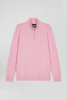 Regular pink semi-zipped wool and cotton jumper