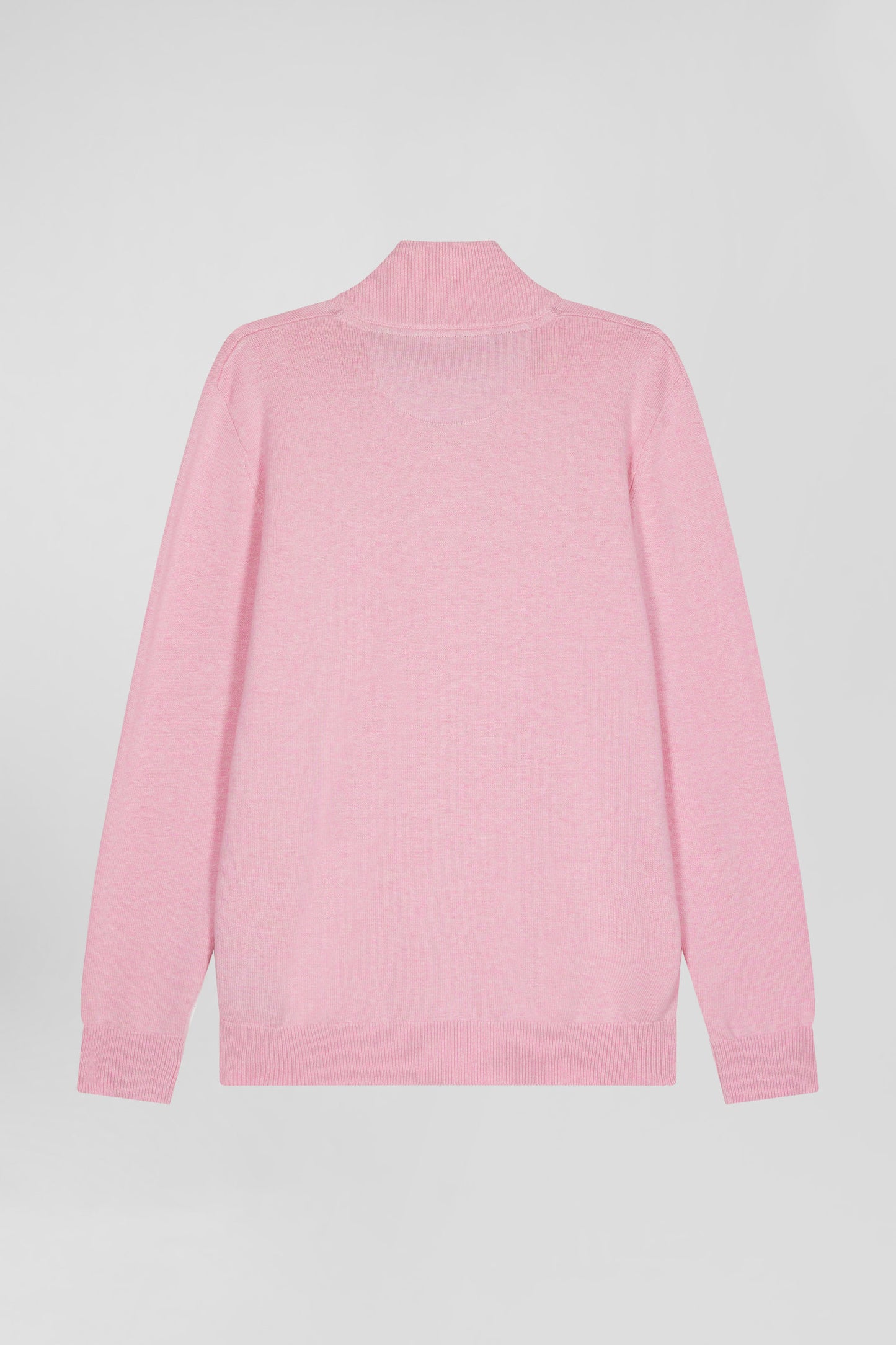 Regular pink semi-zipped wool and cotton jumper