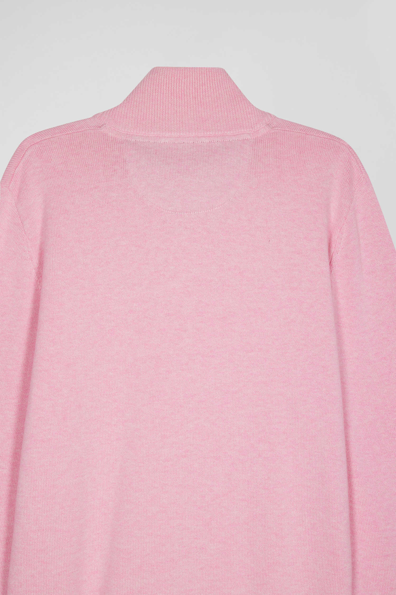 Regular pink semi-zipped wool and cotton jumper