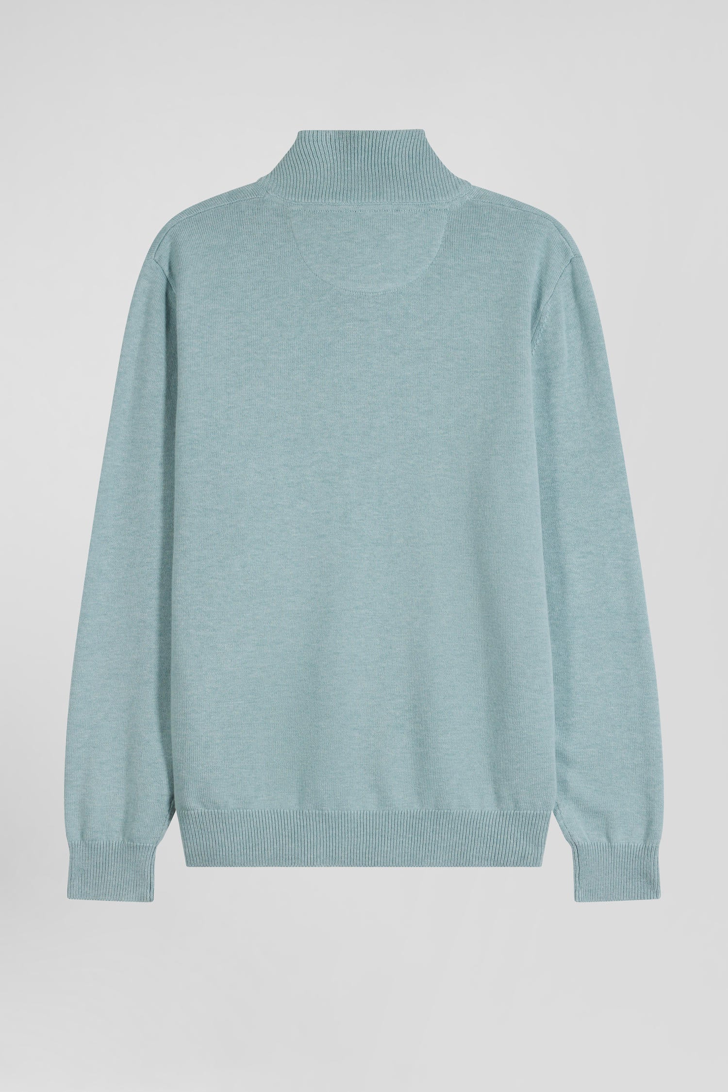 Regular green semi-zipped wool and cotton jumper