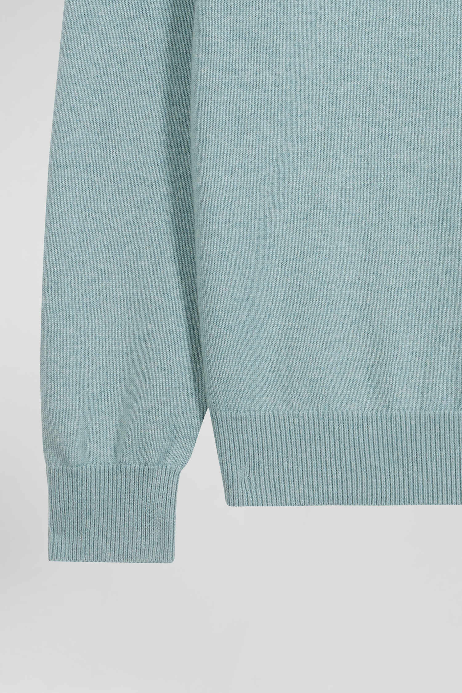 Regular green semi-zipped wool and cotton jumper