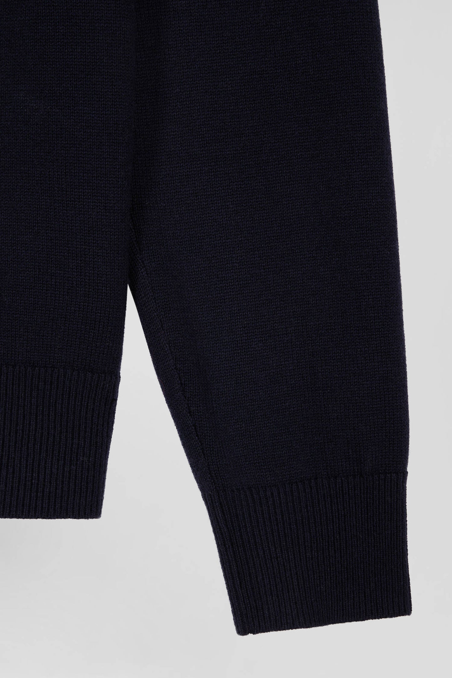 Regular navy blue wool and cotton turtleneck jumper