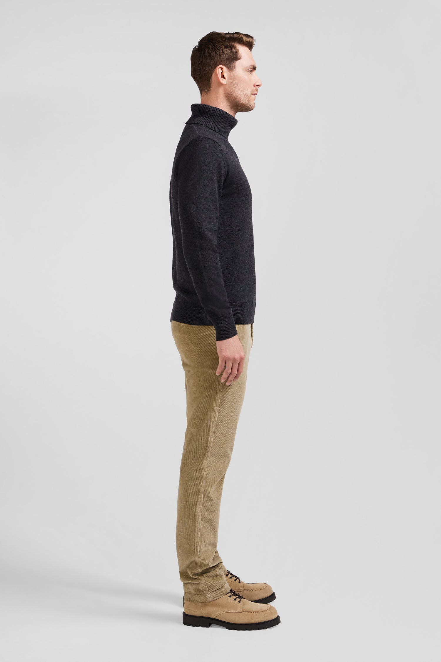 Regular anthracite grey wool and cotton turtleneck jumper