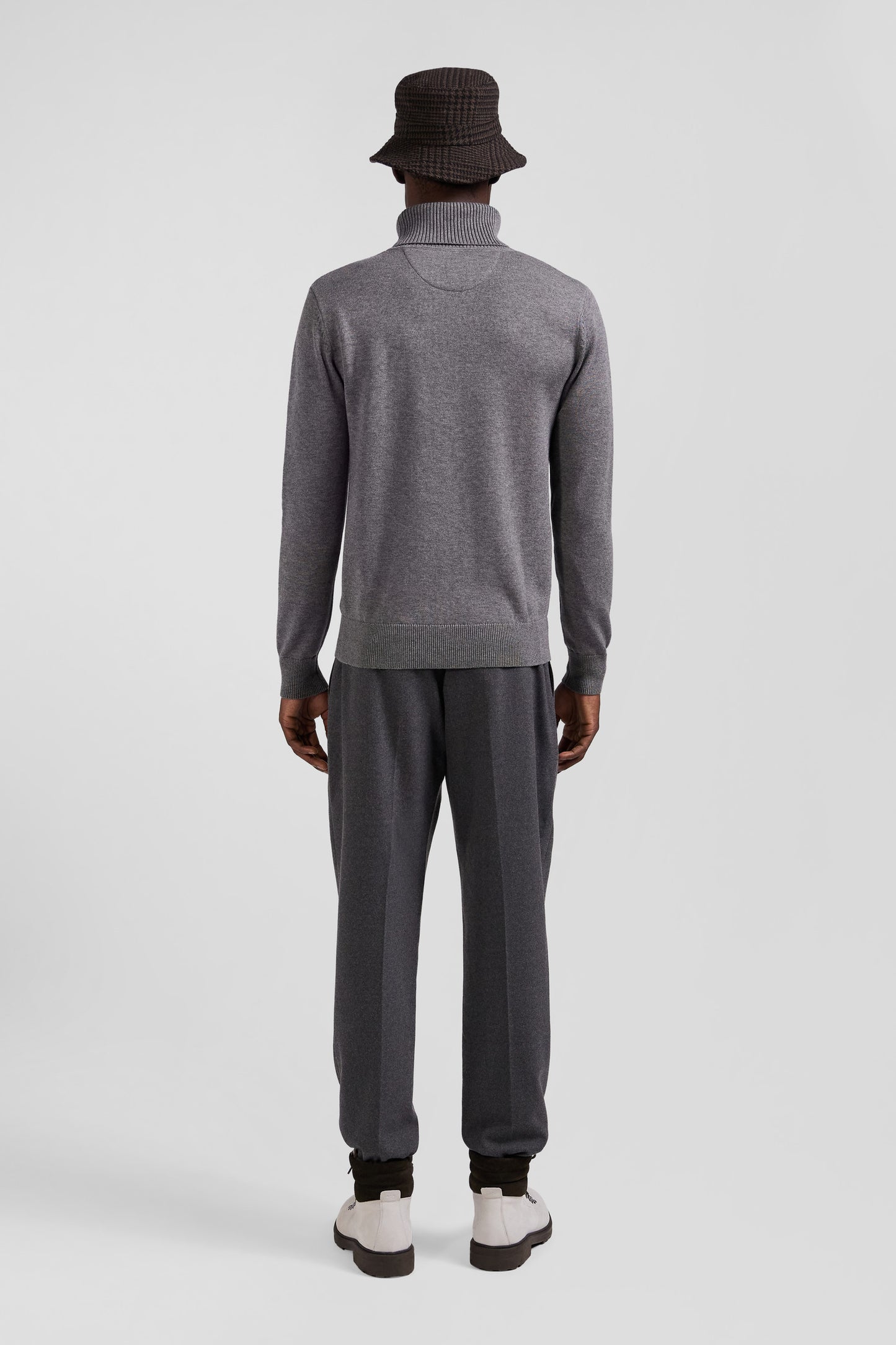 Regular grey wool and cotton turtleneck jumper