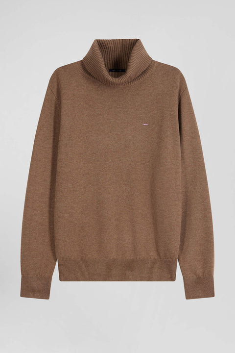 Regular camel wool and cotton turtleneck jumper - Image 2