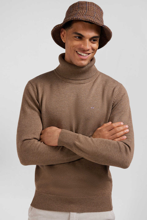 Regular camel wool and cotton turtleneck jumper - Image 3