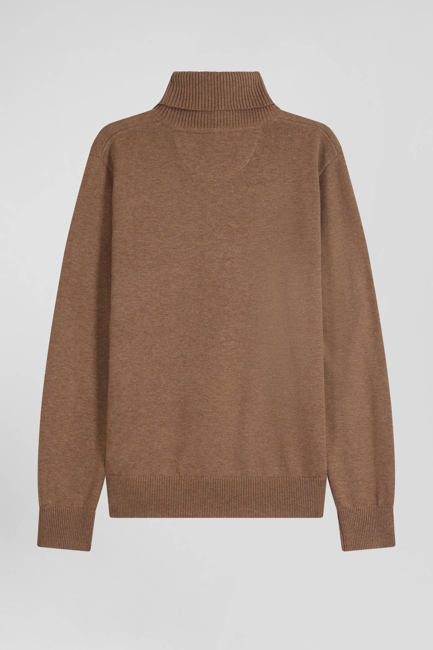 Regular camel wool and cotton turtleneck jumper