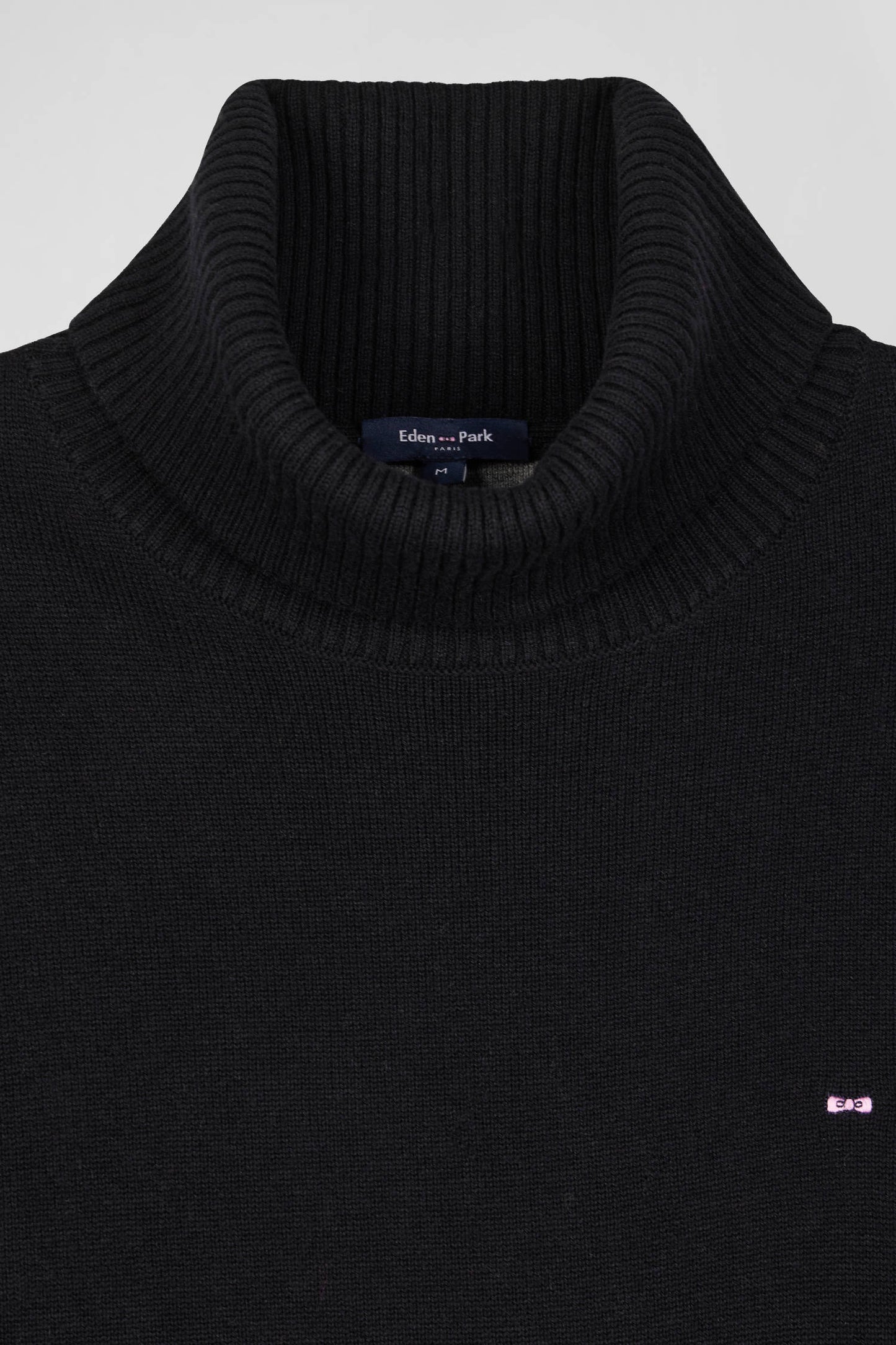 Regular black wool and cotton turtleneck jumper