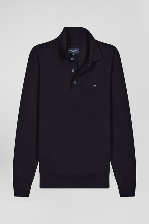 Regular navy blue wool jersey jumper with rugby shirt collar - Image 2