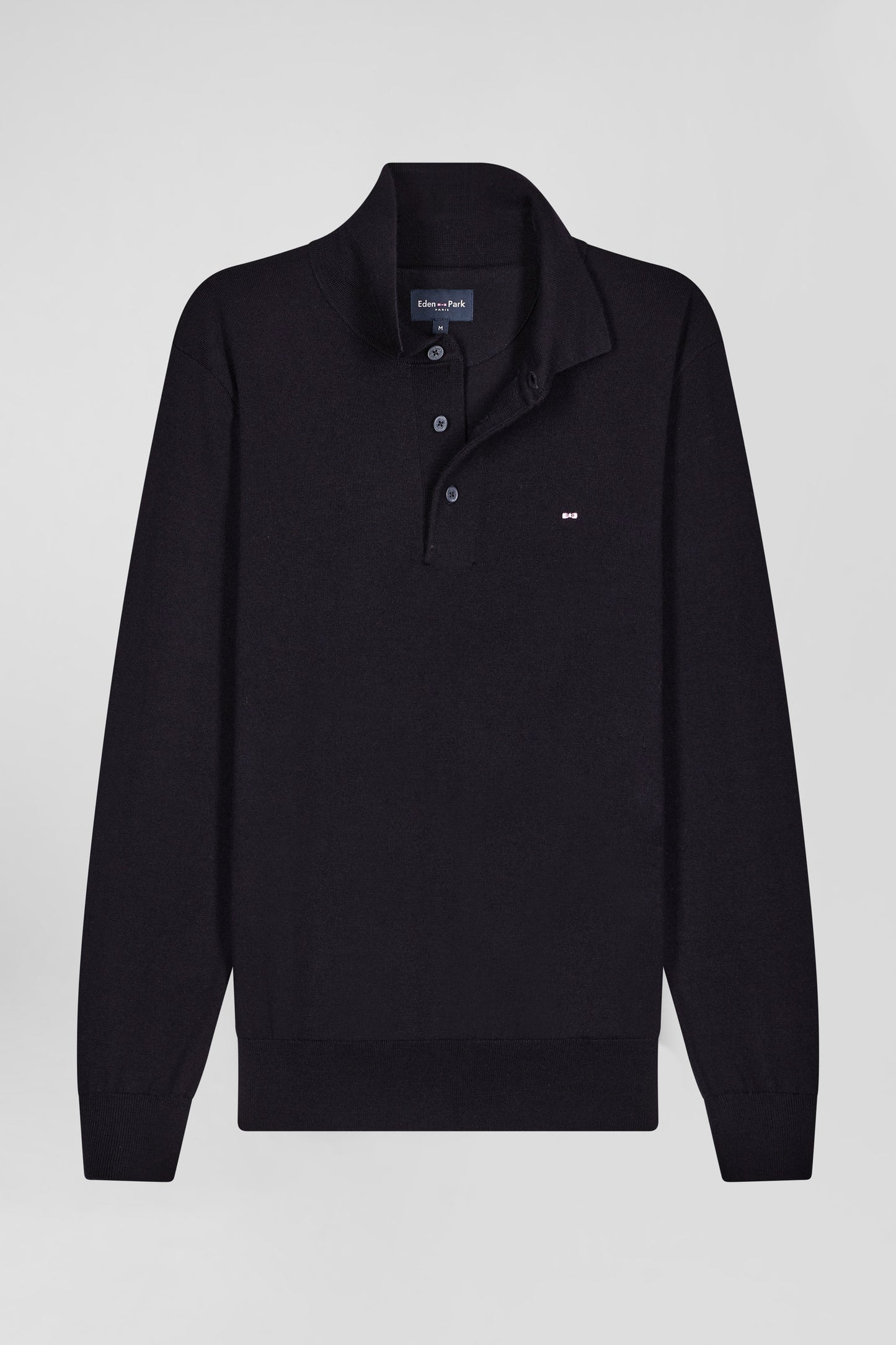 Regular navy blue wool jersey jumper with rugby shirt collar