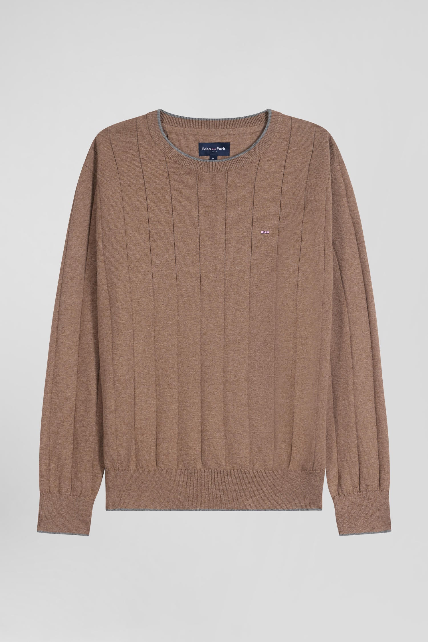 Regular brown cotton and cashmere crew neck jumper