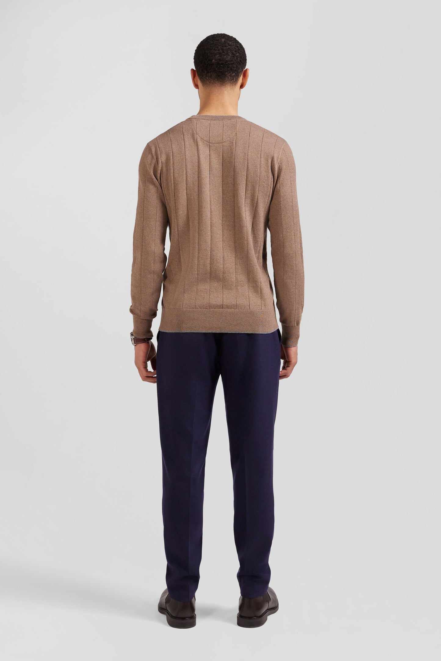 Regular brown cotton and cashmere crew neck jumper