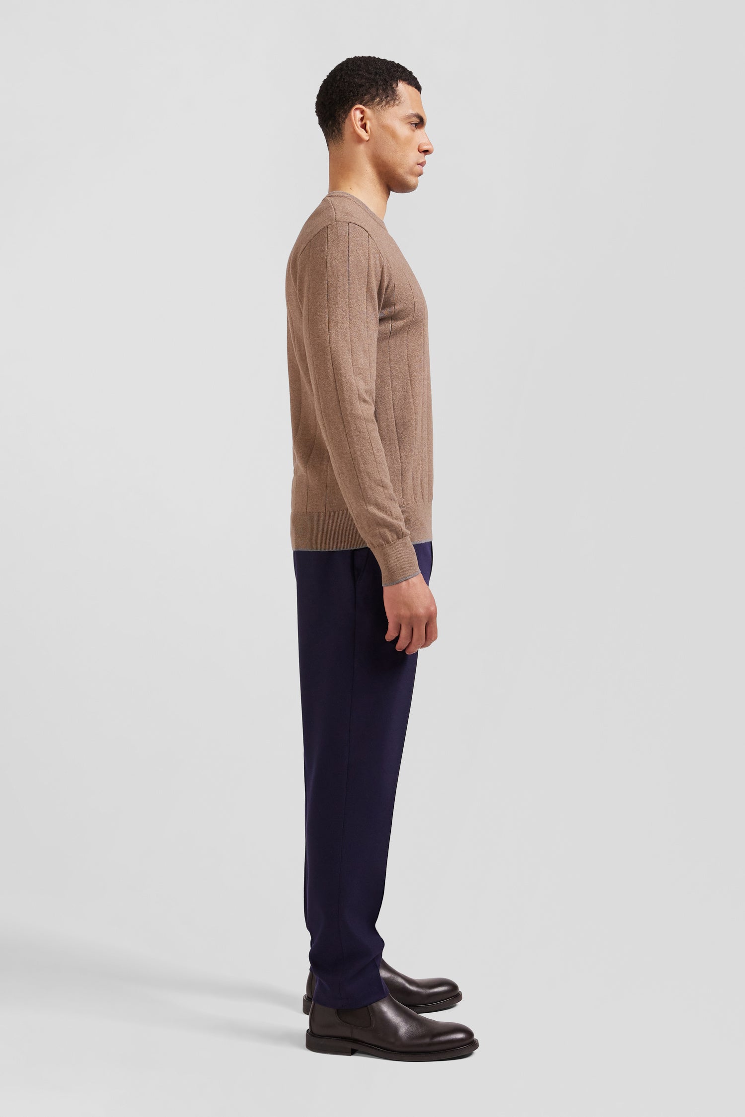 Regular brown cotton and cashmere crew neck jumper