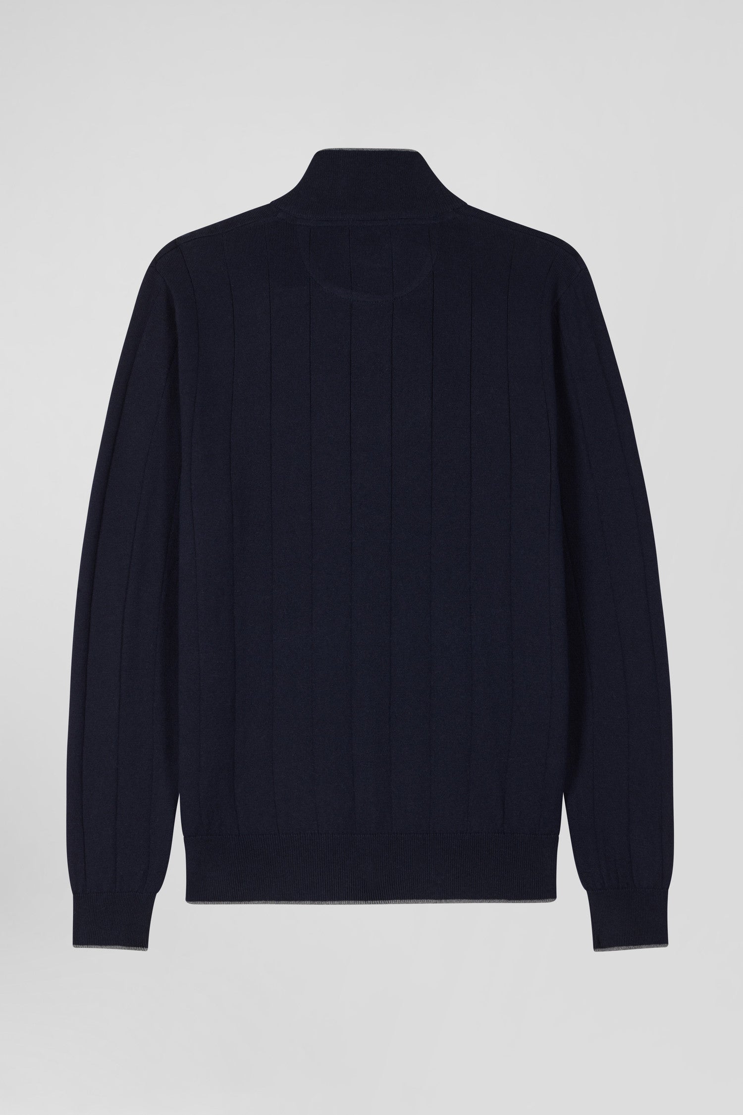 Regular navy blue semi-zipped cotton and cashmere jumper