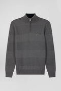 Grey cotton half-zip jumper with knit details Regular fit