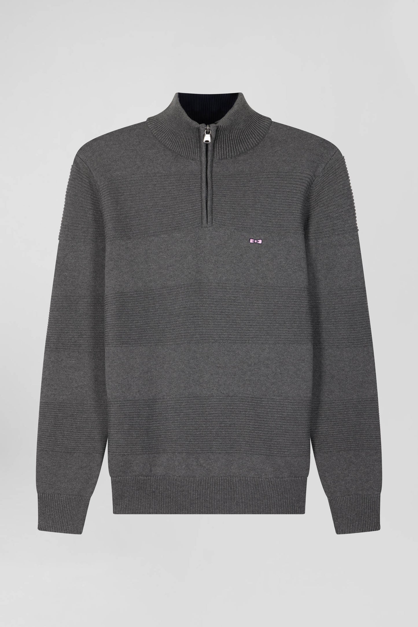 Grey cotton half-zip jumper with knit details Regular fit