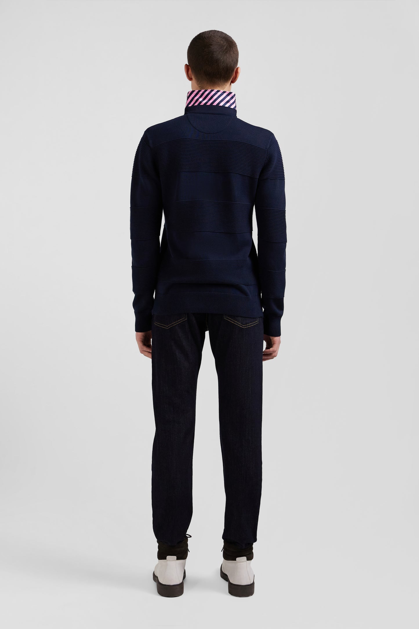 Regular navy blue cotton polo neck jumper