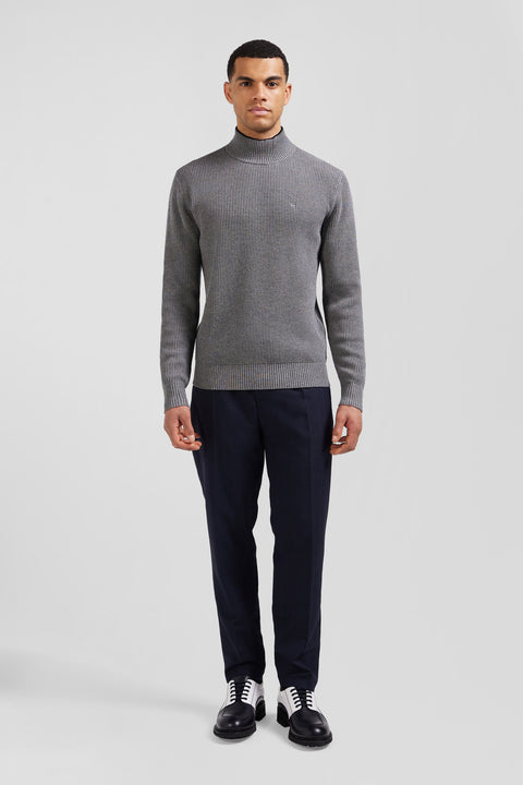 Regular grey wool and cotton high-neck jumper - Image 1