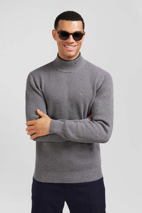 Regular grey wool and cotton high-neck jumper - Image 3