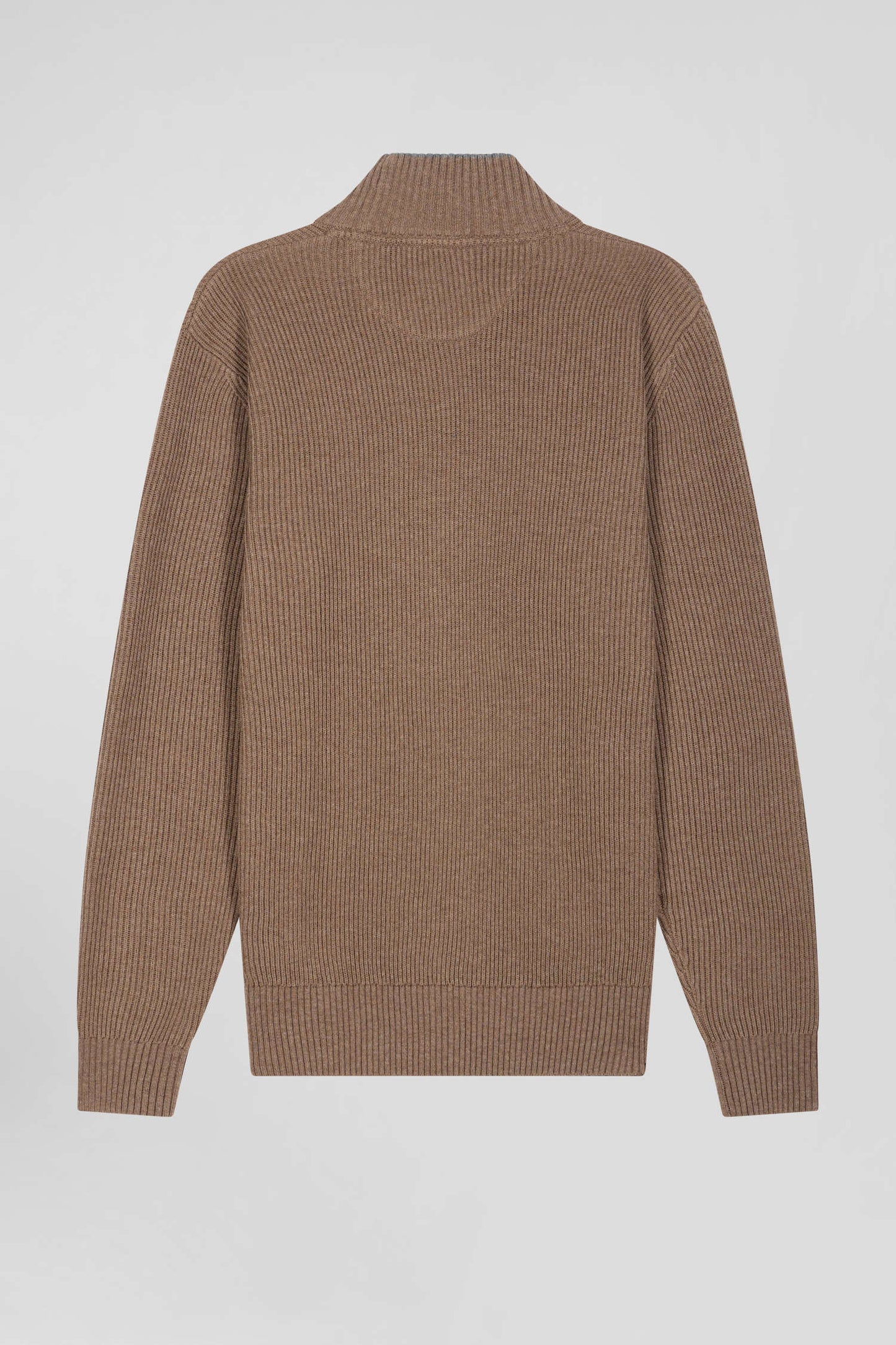 Regular brown wool and cotton high-neck jumper