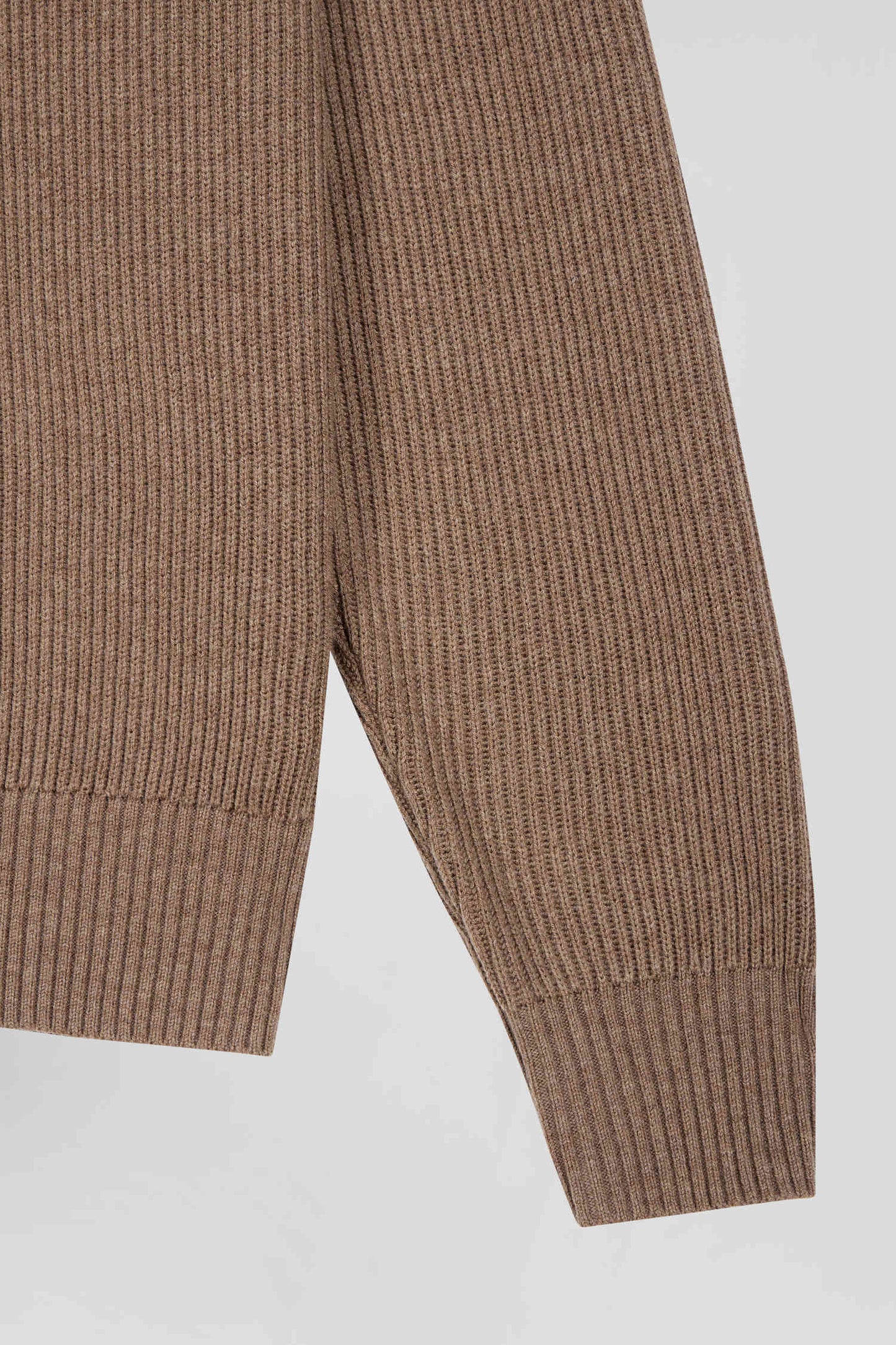Regular brown wool and cotton high-neck jumper