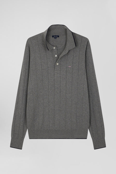 Regular grey cotton and cashmere jumper with rugby shirt collar - Image 2