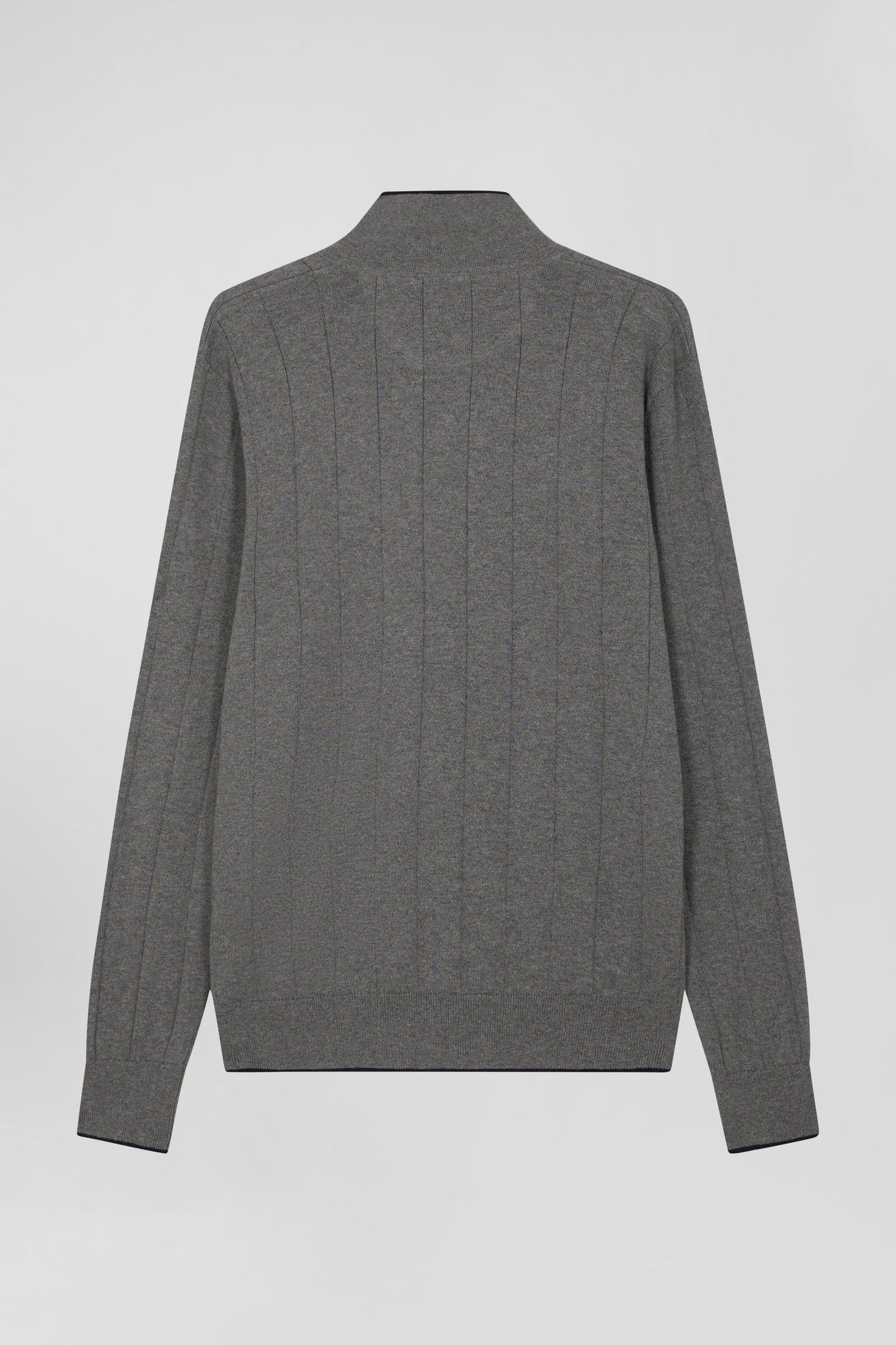 Pull col maillot en coton et cachemire gris coupe Regular