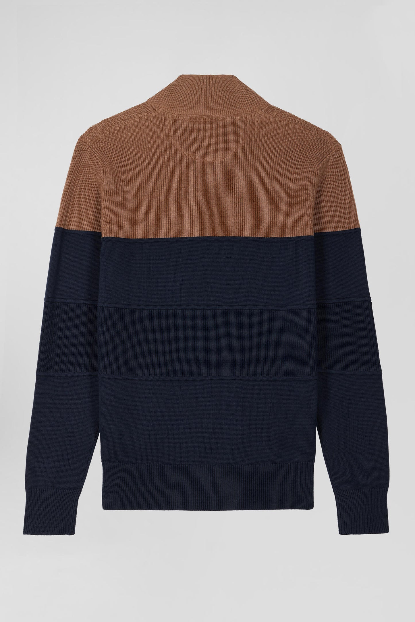 Hazelnut cotton trucker-neck sweater with regular-fit knitwear.