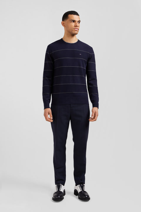 Regular navy striped cotton and cashmere crew neck jumper - Image 1
