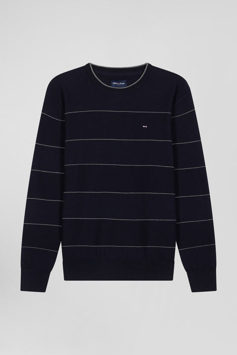 Regular navy striped cotton and cashmere crew neck jumper - Image 2