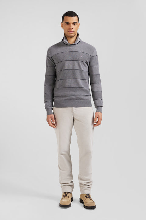 Regular grey striped cotton and cashmere crew neck jumper - Image 1